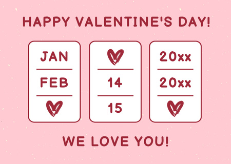 Rakkauden täyttämä ystävänpäivän tervehdys ja tervehdys vaaleanpunaisella Card Design Template