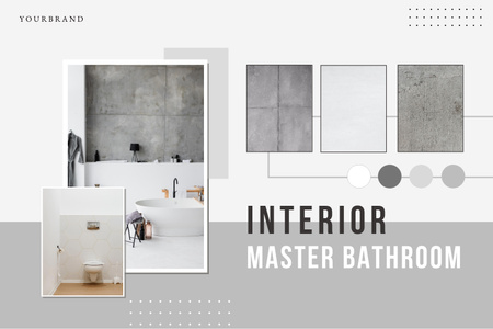 Master fürdőszoba belső szürke Mood Board tervezősablon