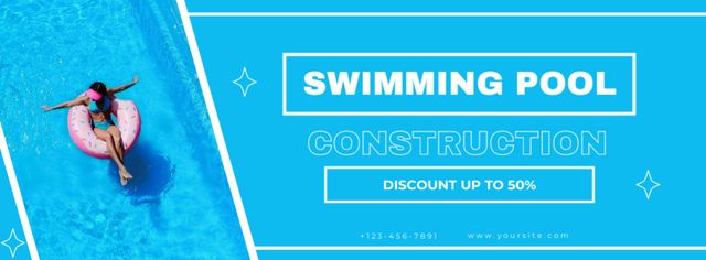 Swimming Pool Construction Service with Woman in Clean Blue Water Facebook cover tervezősablon