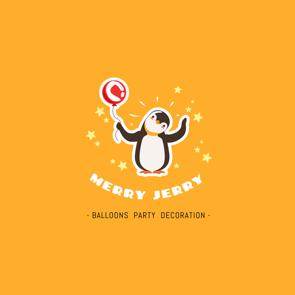 Ontwerpsjabloon van Logo van Advertising Balloon Party Decorations with Cute Penguin