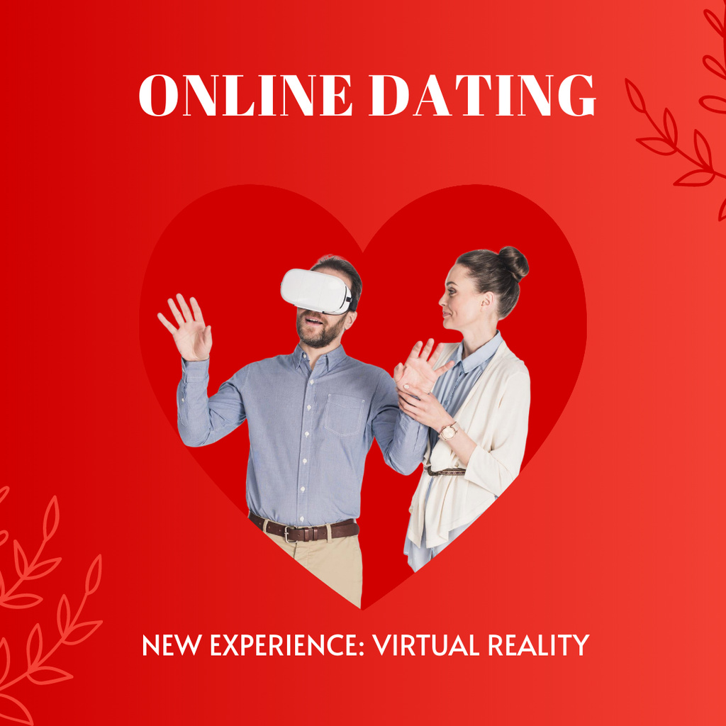 Virtual Reality Dating Site with Cute Couple Instagram Design Template