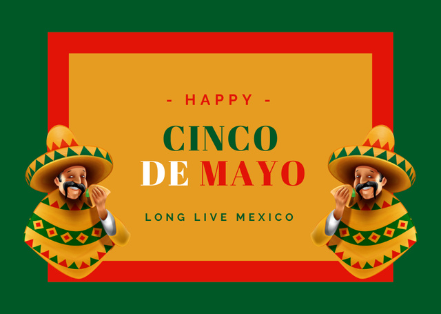 Plantilla de diseño de Cinco de Mayo Ad with Men in Sombrero Eating Taco Card 