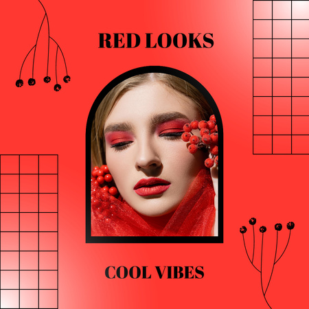 Red abstract post with Lady Instagram Design Template