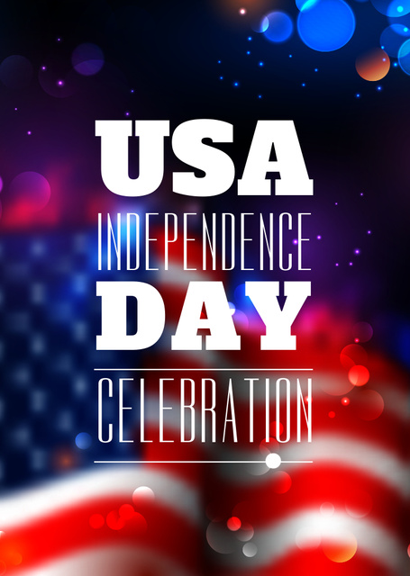 USA Independence Day Celebration with Flag Silhouette Postcard A6 Vertical Design Template