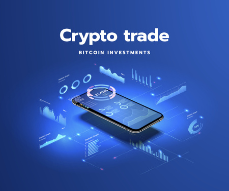 Ontwerpsjabloon van Facebook van Crypto trade investments on phone screen