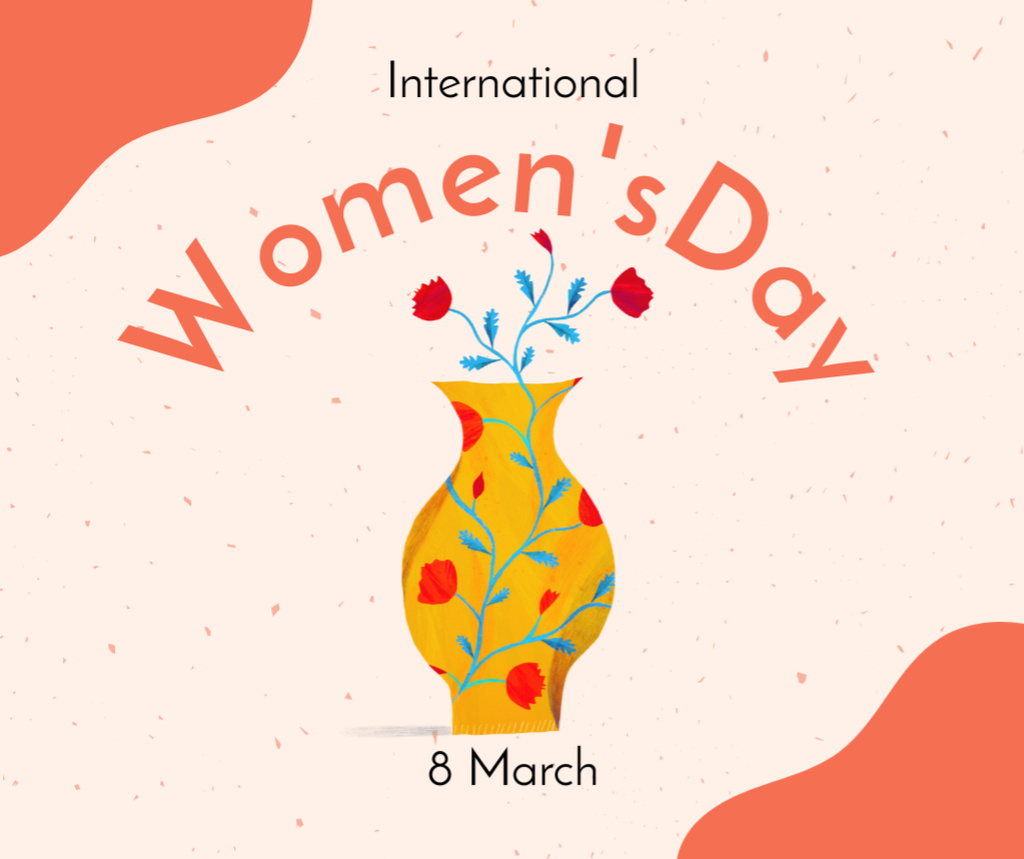 International Women's Day with Illustration of Flowers in Vase Facebookデザインテンプレート
