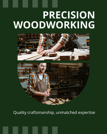 Designvorlage Anzeige für Holzbearbeitungsdienstleistungen mit jungem Zimmermann für Instagram Post Vertical