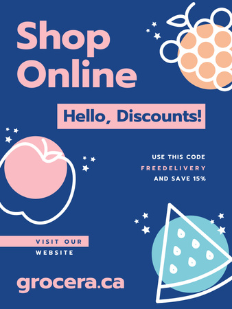 Online Grocery Store Services Offer Poster US Design Template