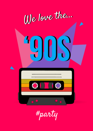 90s Party Announcement with Old Audio Cassette Flyer A6 Tasarım Şablonu