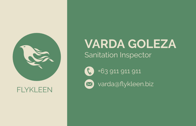 Template di design Sanitation Inspector Offer on Green Business Card 85x55mm