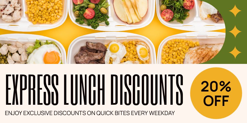 Ontwerpsjabloon van Twitter van Discounts Offer with Food in Lunch Boxes