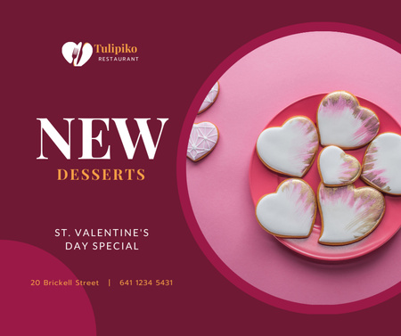 Plantilla de diseño de galletas en forma de corazón del día de san valentín Facebook 