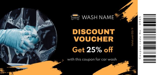 Discount Voucher on Car Cleaning Services on Black Coupon Din Large Design Template