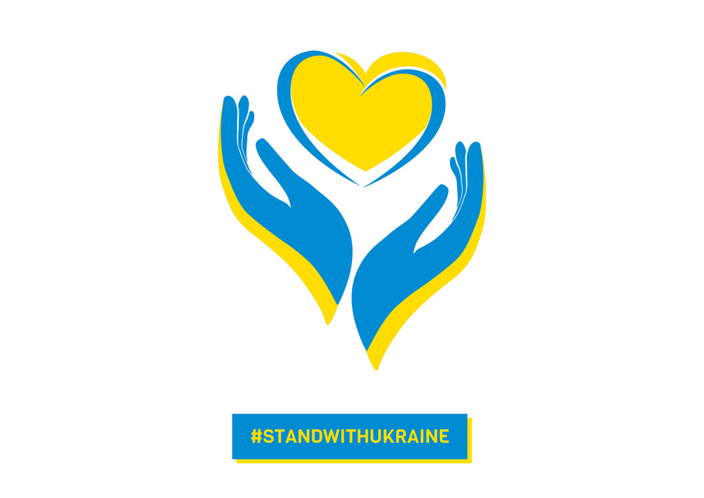 Phrase with Heart in Hands in Ukrainian Flag Colors Poster B2 Horizontal Design Template
