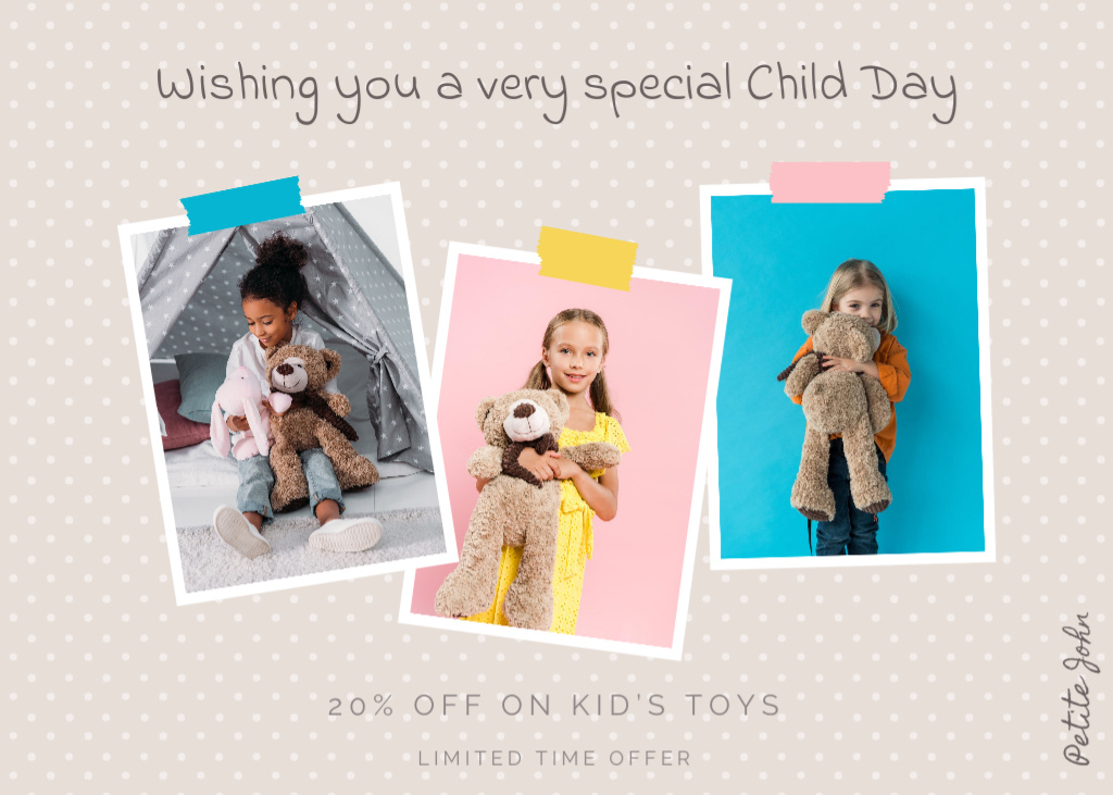 Designvorlage Best Wishes On Child's Day With Discount For Toys für Postcard 5x7in
