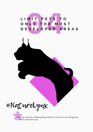 Animals Protection with Wild Lynx Silhouette Poster Design Template