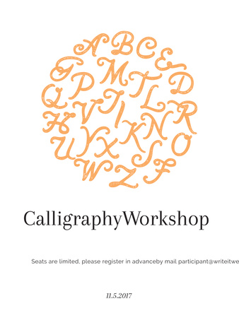 Calligraphy Workshop Announcement Letters on White Poster US Modelo de Design