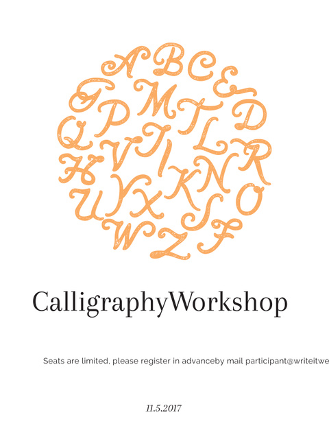 Calligraphy Workshop Announcement Letters on White Poster US Design Template