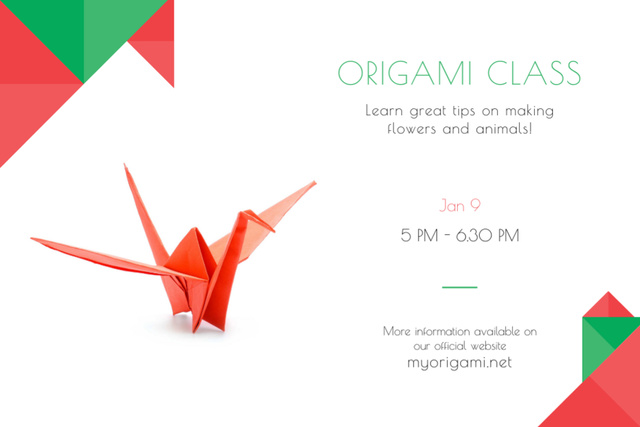 Ontwerpsjabloon van Postcard 4x6in van Origami Class Invitation with Paper Crane
