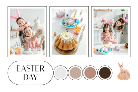 Template di design Collage di madre e figlia felici che si preparano per la Pasqua Mood Board