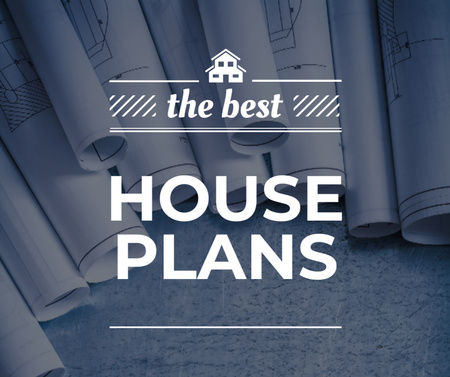 House Plans Blueprints on table in blue Facebook Design Template