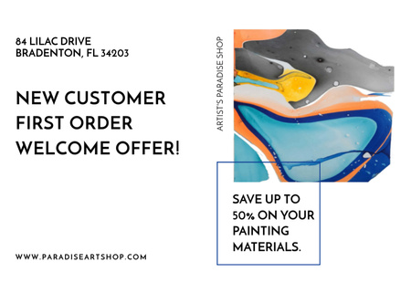 Designvorlage Art Painting with Colourful Paint Blots für Postcard 5x7in