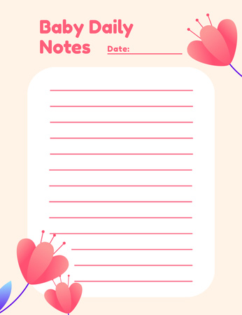 Baby Daily Notes with Beautiful Pink Flowers Notepad 107x139mm Design Template