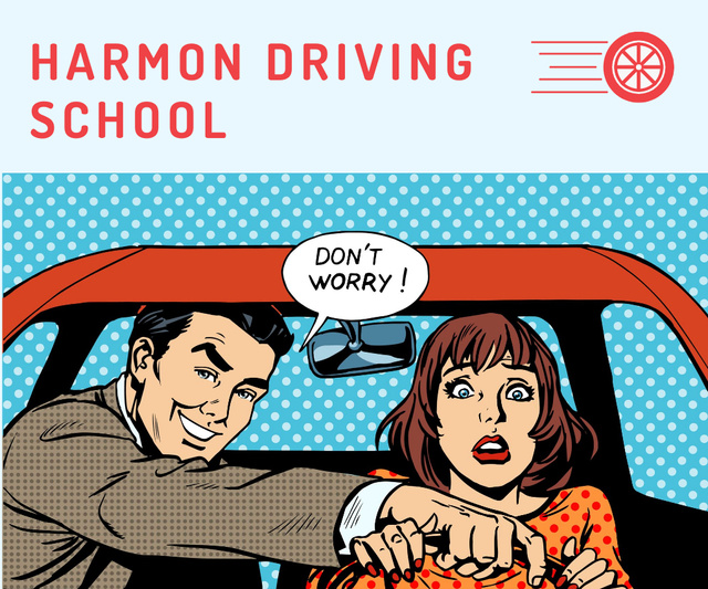 Driving School Advertisement with Retro Picture Large Rectangle Šablona návrhu