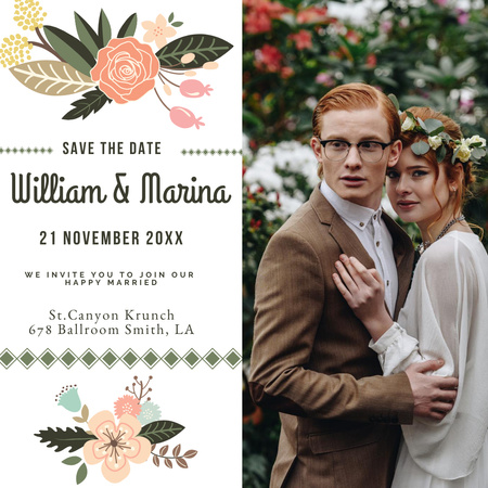 Wedding Invitation with Loving Young Couple Instagram Design Template
