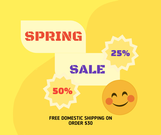 Bright Spring Sale Announcement with Emoticon Facebook Design Template