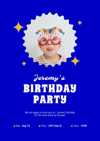 Birthday Party Announcement with Cute Kid Invitation Design Template