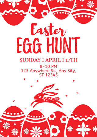 Red Illustration of Easter Egg Hunt Announcement Poster Πρότυπο σχεδίασης