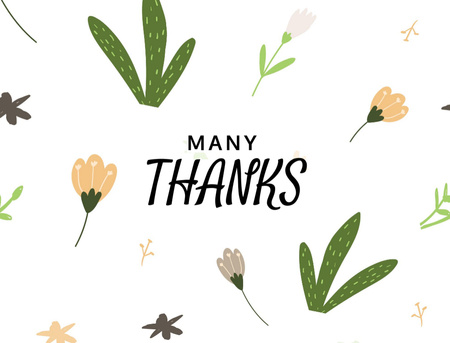 Short Thankful Quote with Flowers on White Thank You Card 4.2x5.5in Design Template