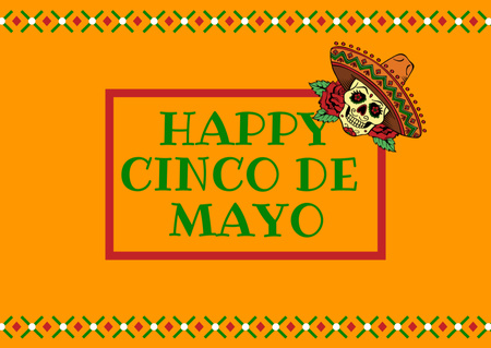 Cinco De Mayo Greeting With Skull In Sombrero Card Design Template