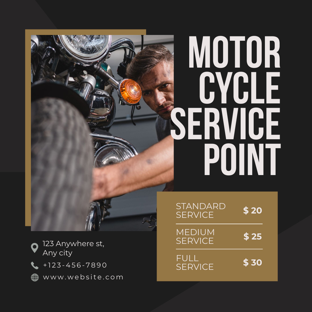 Motorcycle Service Point Ad with Handsome Young Mechanic Instagram Šablona návrhu