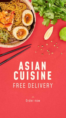 Asian Cuisine Free Delivery Offer Instagram Story Design Template