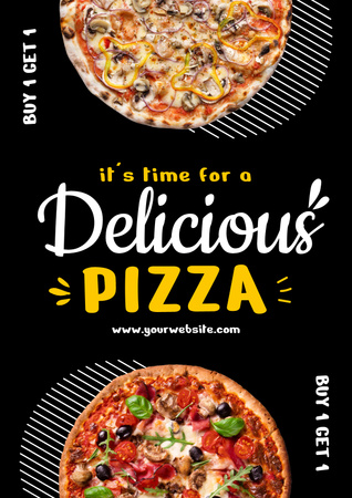 Template di design Annuncio di gustosa pizza sul nero Poster