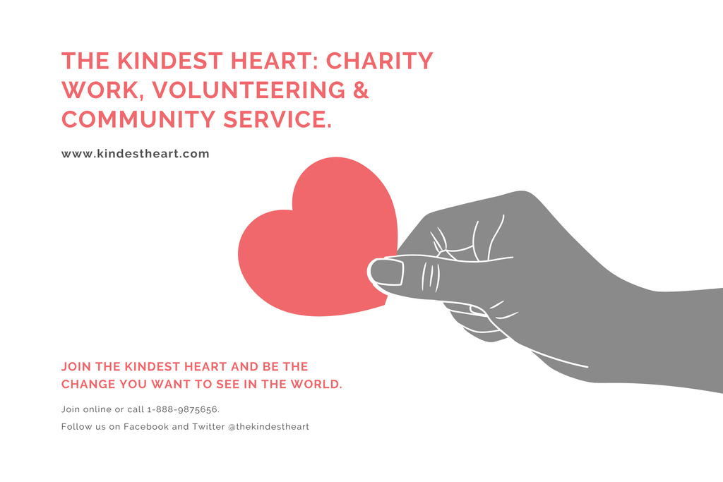 Charity Work and Volunteering Offer with Heart in Hand Poster 24x36in Horizontal Modelo de Design