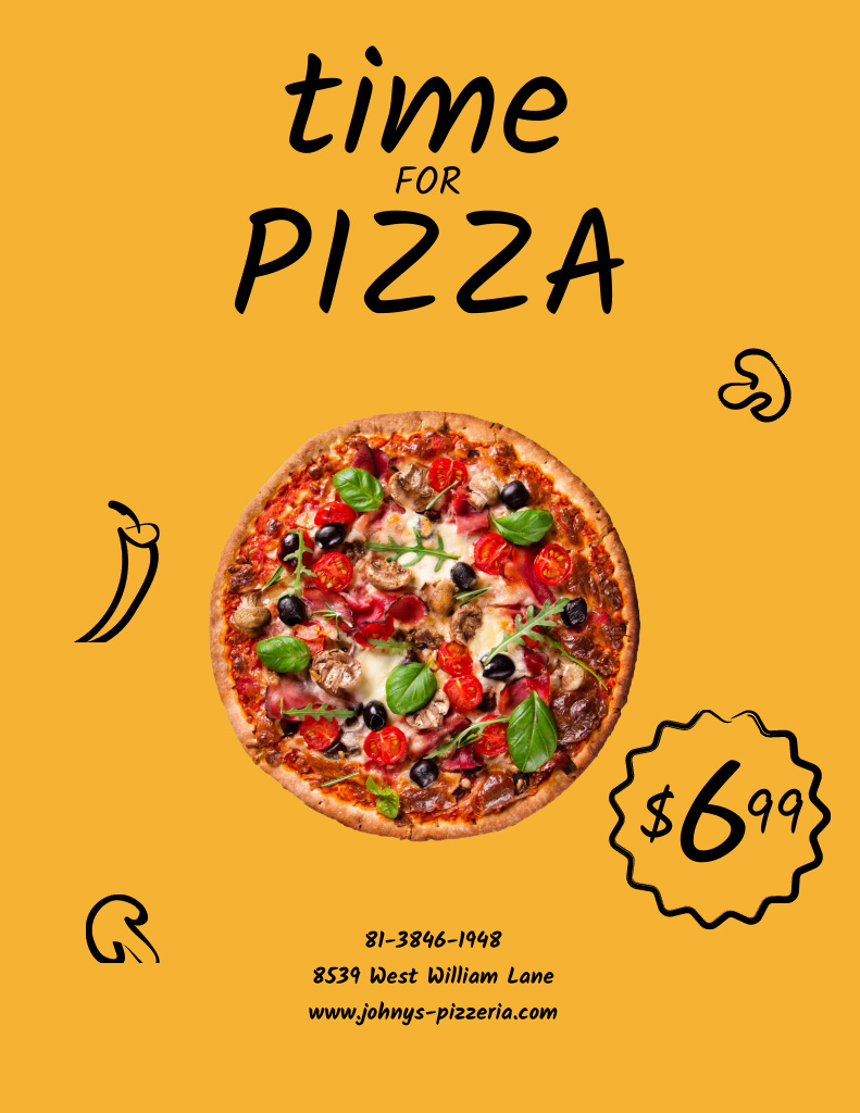 Offer Delicious Round Pizza Poster 8.5x11in tervezősablon
