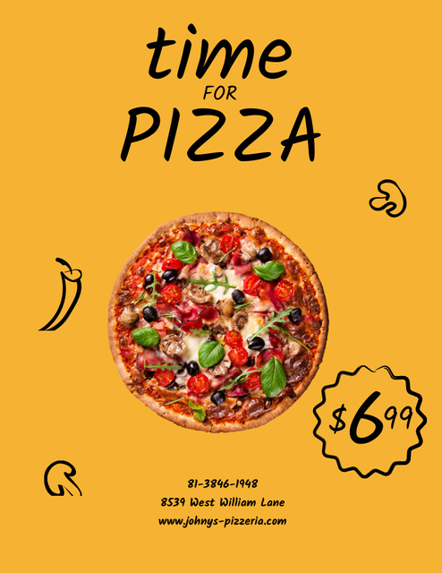 Offer Delicious Round Pizza Poster 8.5x11in Modelo de Design