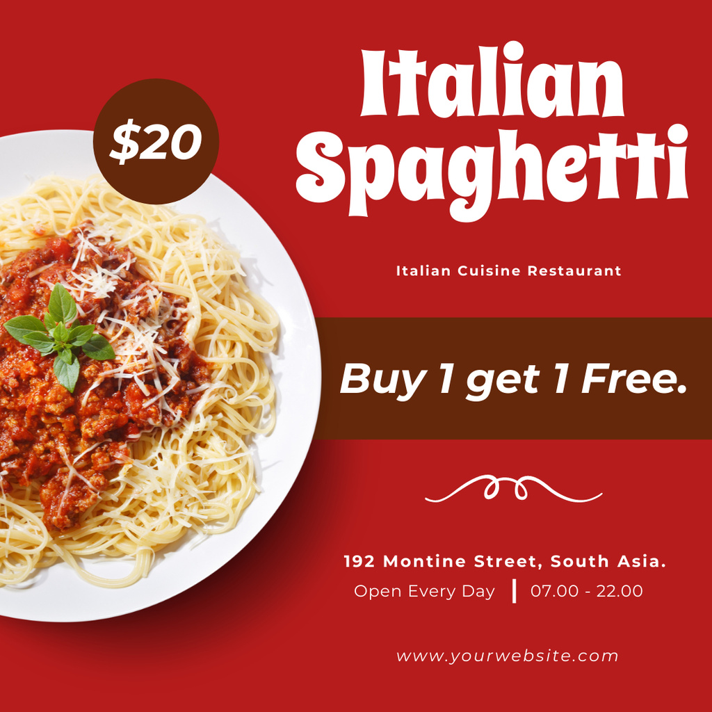 Italian Spaghetti Menu Offer on Red  Instagramデザインテンプレート