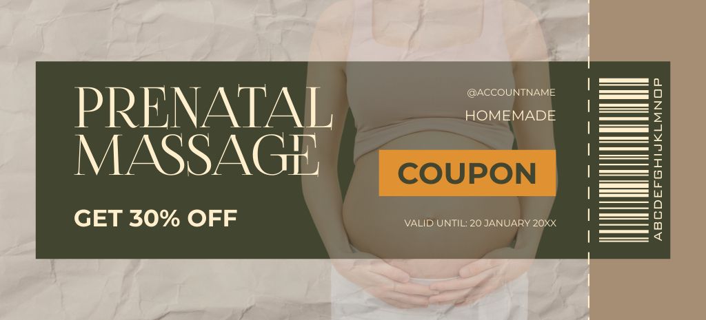 Prenatal Massage Therapy with Discount Voucher Coupon 3.75x8.25inデザインテンプレート