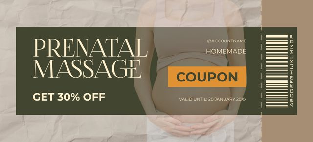 Prenatal Massage Therapy with Discount Voucher Coupon 3.75x8.25in Πρότυπο σχεδίασης