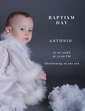 Ontwerpsjabloon van Invitation 13.9x10.7cm van doop aankondiging met schattige pasgeborene
