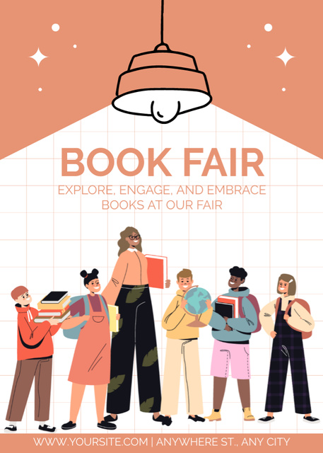 Book Fair Ad on Peach Color Flayer Modelo de Design