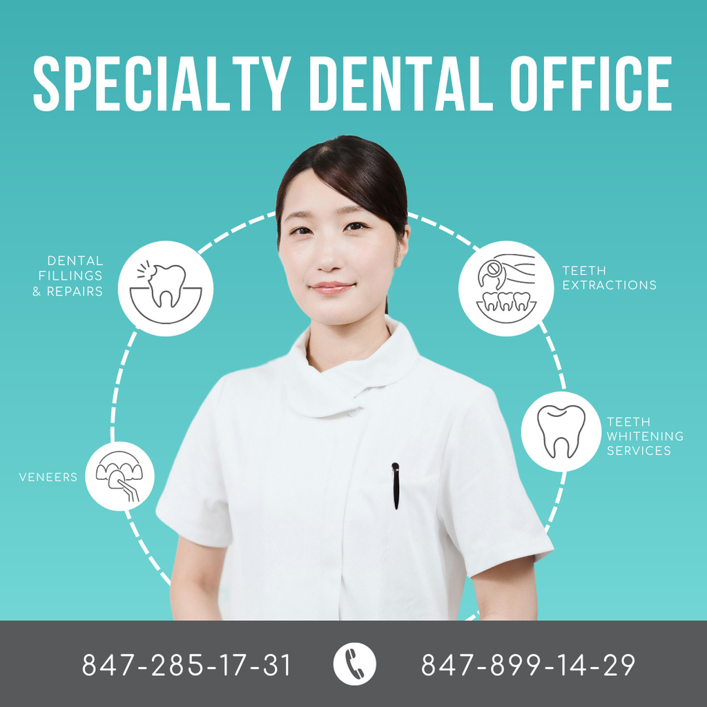Ontwerpsjabloon van Instagram van Dental Services Offer with Asian Doctor
