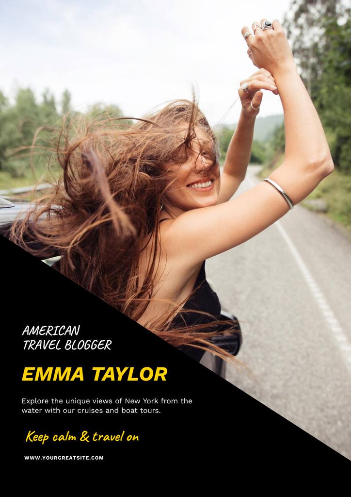 Young Woman travelling by Car Poster Design Template