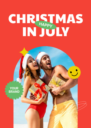 Young Couple on Beach Celebrating Christmas Flayer Design Template