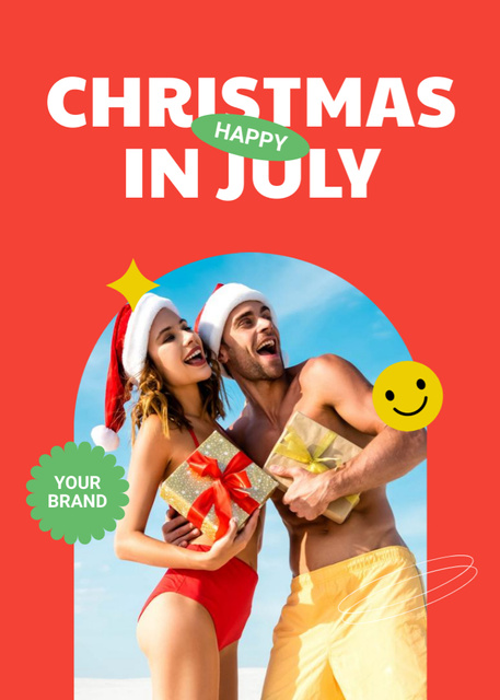 Template di design Young Couple on Beach Celebrating Christmas Flayer