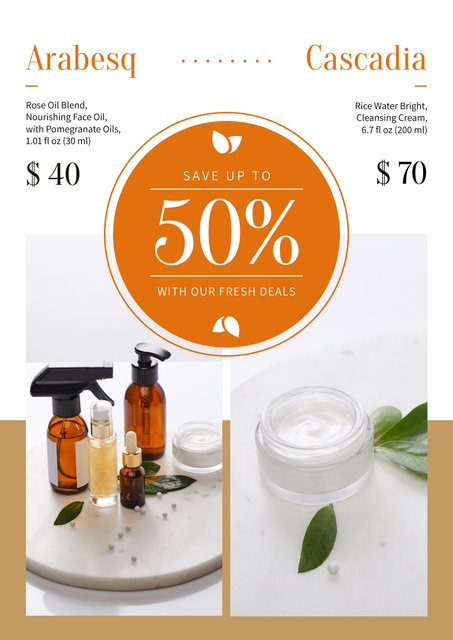 Cosmetics Ad with Skincare Products Bottles Poster Design Template